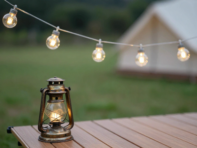 复古金属小摆件搭配Glamping氛围灯串，打造户外露营高级感