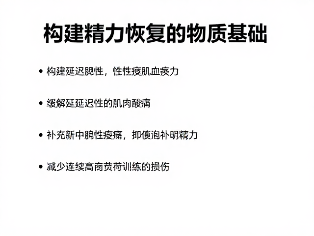 缓解延迟性肌肉酸痛,补充精力,减少连续高负荷训练损伤
