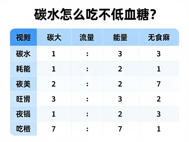 碳水怎么吃不低血糖?耗能对照表,防低血糖指南