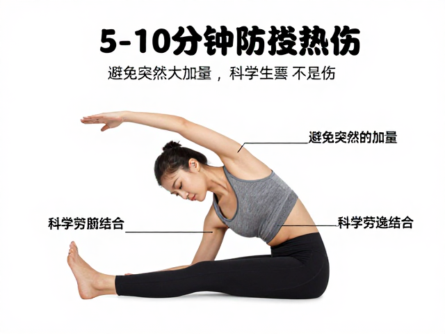运动前热身5-10分钟防受伤，避免突然加量，科学劳逸结合