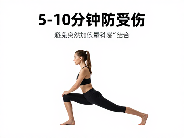 运动前热身5-10分钟防受伤，避免突然加量，科学劳逸结合