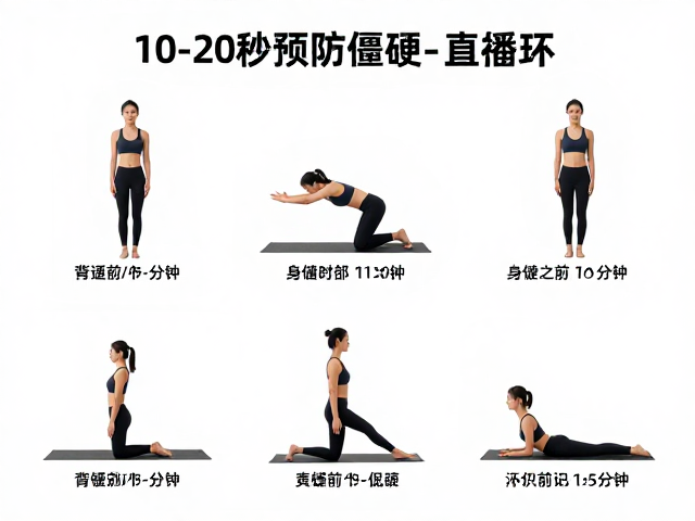 运动前每个动作10-20秒，预防僵硬促进血液循环