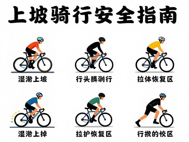 上坡技巧，湿滑警示，拉伸恢复区，新手骑行安全指南