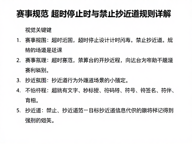 赛事规范,超时停止计时与禁止抄近道规则详解