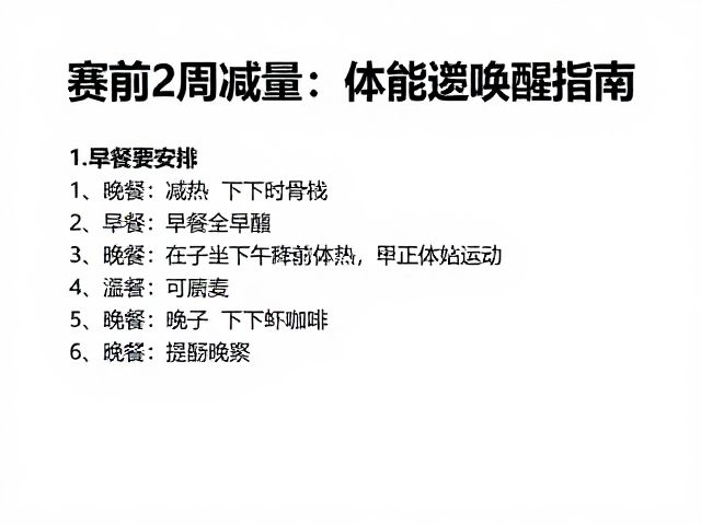 赛前2周减量,早餐安排,高效体能唤醒指南