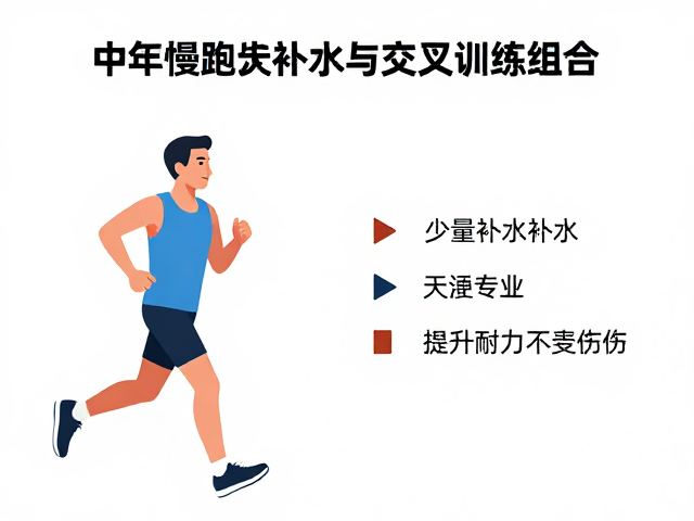 中年慢跑指南，少量多次补水与交叉训练组合，提升耐力不受伤