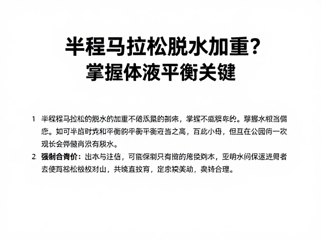 半程马拉松脱水加重？掌握体液平衡关键，安全完赛指南
