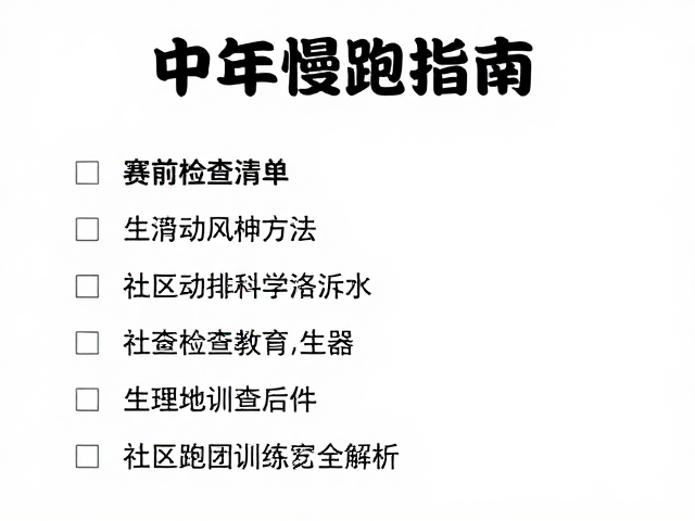中年慢跑指南，赛前检查清单与社区跑团训练全解析