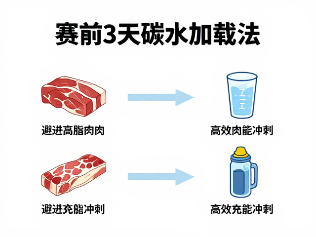 赛前3天碳水加载法，避开高脂肉类，高效充能冲刺