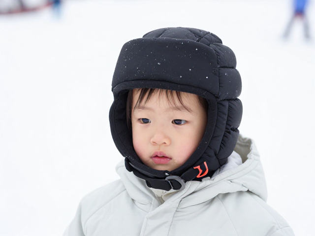 幼儿缓冲头罩配下巴扣带调节,雪地运动体验更安心