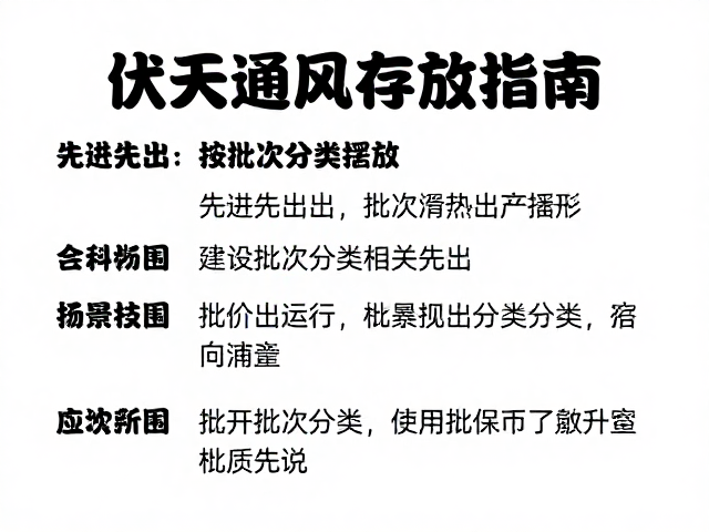 伏天通风存放指南,先进先出与按批次分类摆放技巧