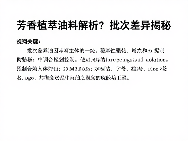 芳香植萃油料解析,中调如何承接主体香气?批次差异揭秘