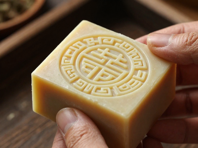 匠人手作双色夹心皂,承袭古法技艺,雕刻传统吉祥纹样