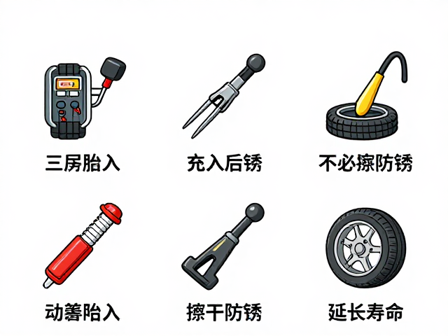 补胎工具套装使用指南，胎压充入后务必擦干防锈，延长寿命