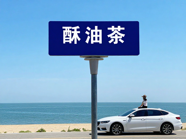 沿海自驾攻略，车与路牌合影打卡，沿途风光绝美，酥油茶暖心