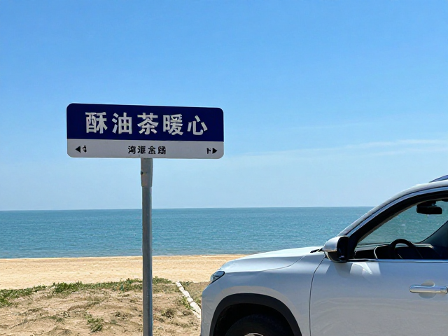 沿海自驾攻略，车与路牌合影打卡，沿途风光绝美，酥油茶暖心