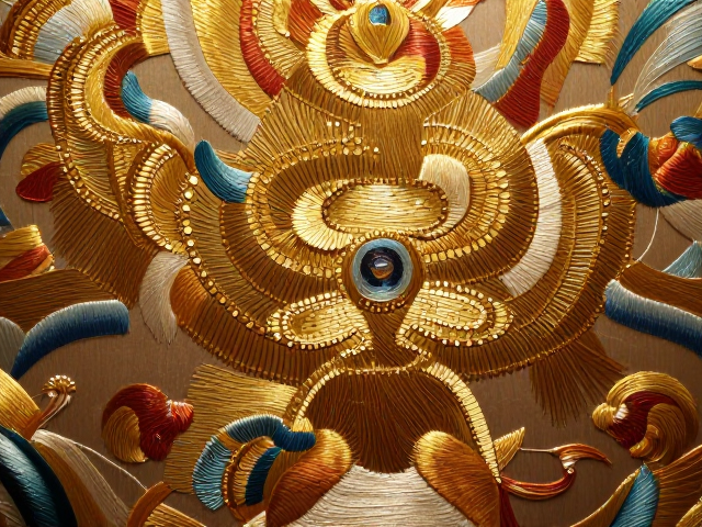 广州粤绣艺术馆探秘，金银线广绣钉金绣的层次浓艳之美
