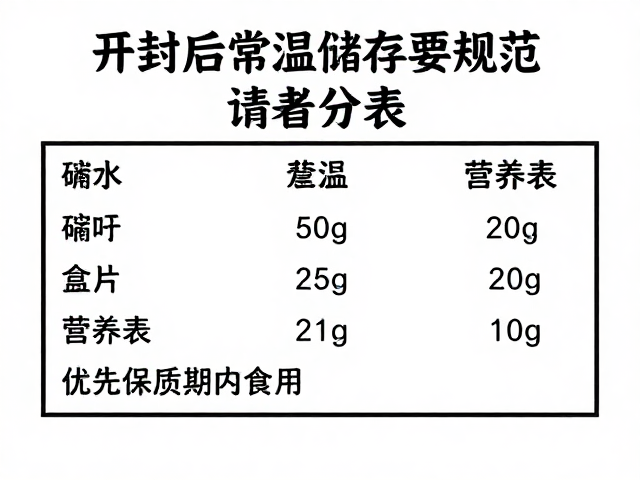 开封后常温储存要规范，确认营养表，优先保质期内食用