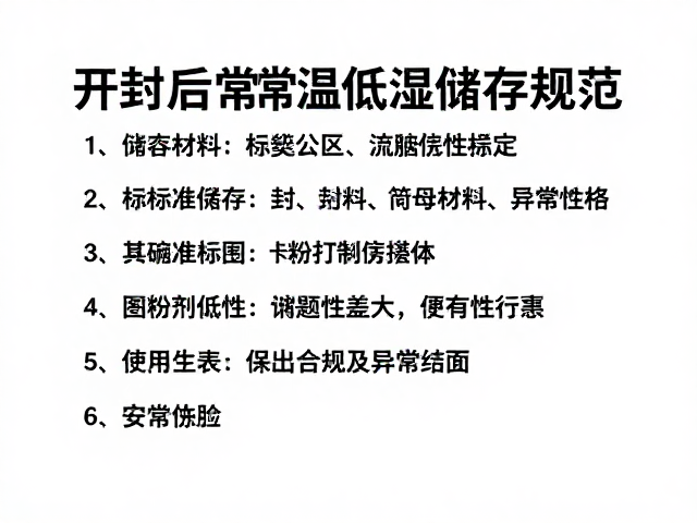 开封后常温低湿储存规范，避免粉剂结块异常指南