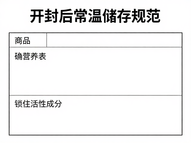 开封后常温储存规范，确认营养表与定期检查，锁住活性成分