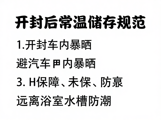 开封后常温储存规范，避开车内暴晒，远离浴室水槽防潮