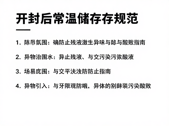 开封后常温储存规范,防止残液滋生异味与酸败指南