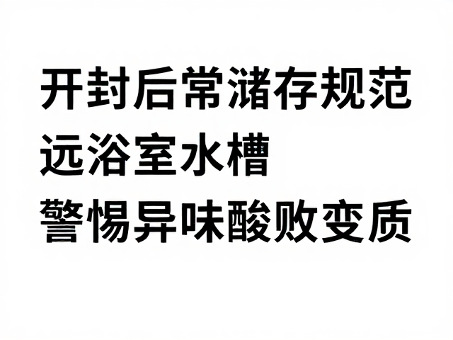 开封后常温储存规范,远离浴室水槽,警惕异味酸败变质