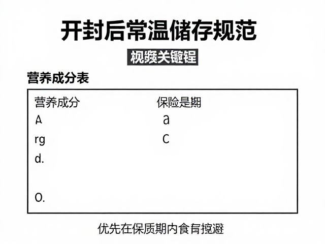 开封后常温储存规范,确认营养成分表,优先在保质期内食用