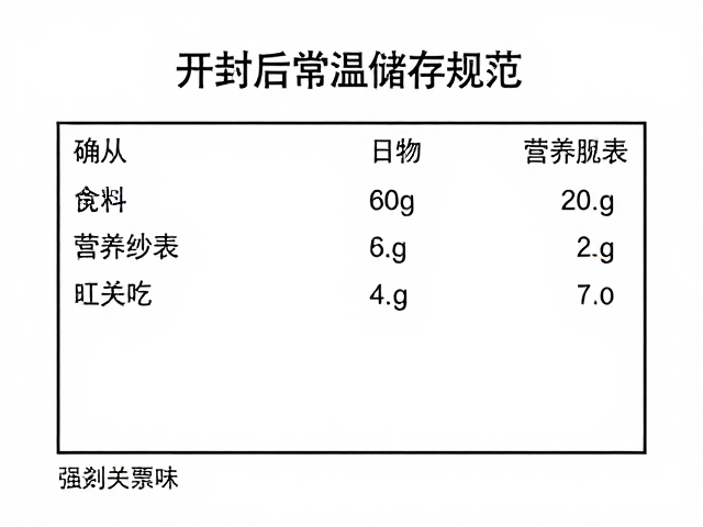 开封后常温储存规范,确认营养成分表,优先在保质期内食用