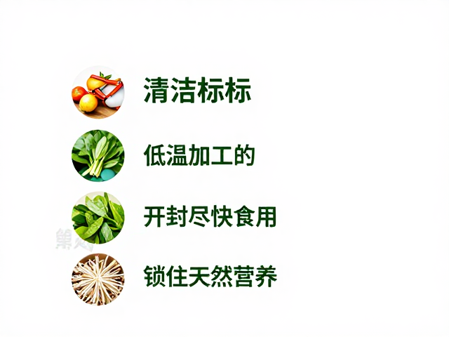 清洁标签，低温加工，开封尽快食用，锁住天然营养