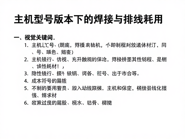 主机型号版本下的焊接与排线耗材，隐性耗材成本说明