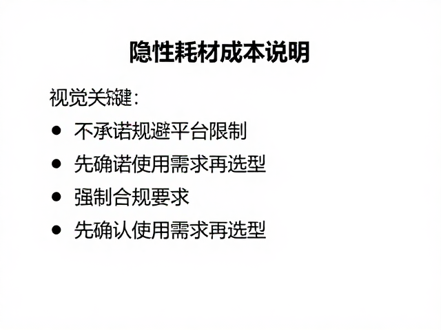 隐性耗材成本说明，不承诺规避平台限制，先确认使用需求再选型