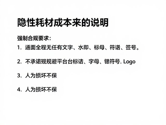 隐性耗材成本说明，不承诺规避平台限制，人为损坏不保
