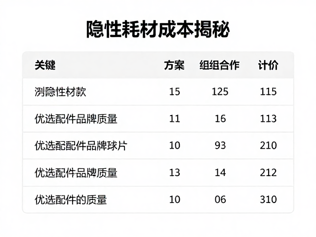 隐性耗材成本揭秘，按方案组合计价，优选配件品牌质量