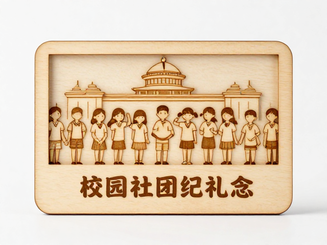 校园社团纪念定制，原木激光精雕，授权图稿，打造专属文创礼品