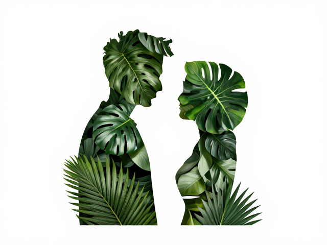 树叶与热带植物见证的爱情,自然中的浪漫邂逅