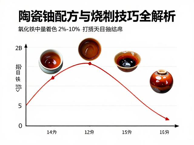 氧化铁中量着色2%-10%打造天目釉铁结晶,陶瓷釉料配方与烧制技巧全解析
