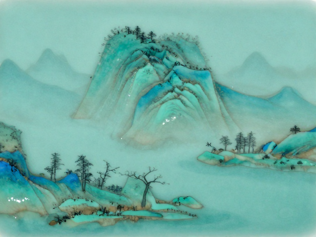 结晶釉青绿山水，自然纹理艺术，打造家居高级感