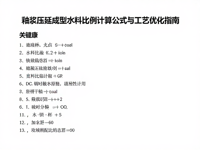 釉浆压延成型水料比例计算公式与工艺优化指南