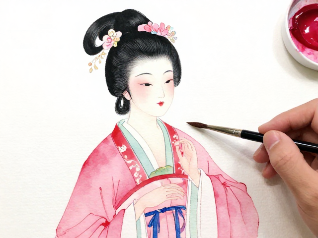 粉彩仕女点染技法，古韵人物画的色彩层次与创作细节解析