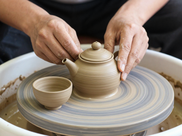 泥条盘筑茶壶茶杯制作,转轮修整定型全解析