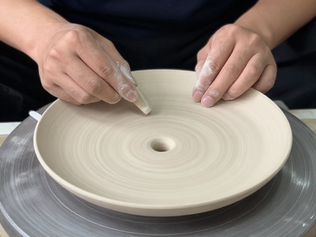 龙泉干修坯工艺,盘碟制作细节与技法解析