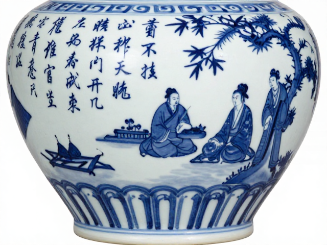 明清官窑鼎盛下的青花绘制工艺，书法与绘画的完美融合