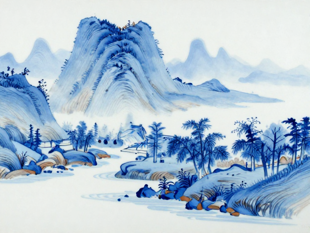 青花山水绘制工艺,天然矿物颜料绘就绝美风景