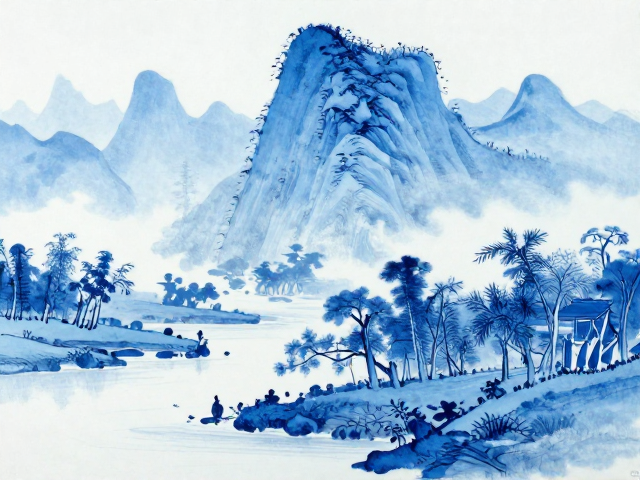 青花山水绘制工艺,天然矿物颜料绘就绝美风景