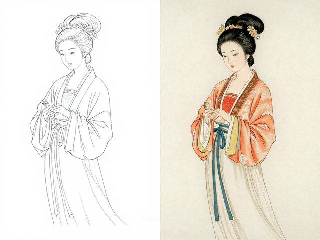 白描线稿怎么练?粉彩仕女绘制技法详解,新手必看