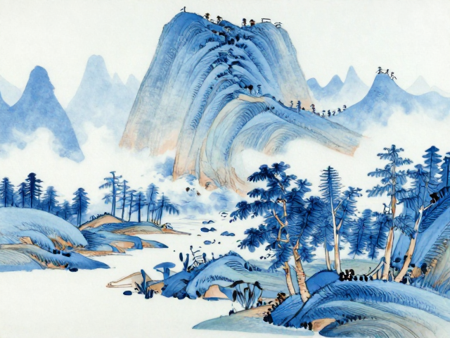 青花分水技法练习,山水风景绘制工艺详解与实战技巧