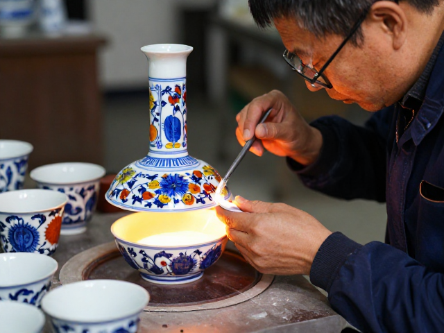 湖南醴陵青花绘制工艺揭秘，五彩斑斓下的匠心传承