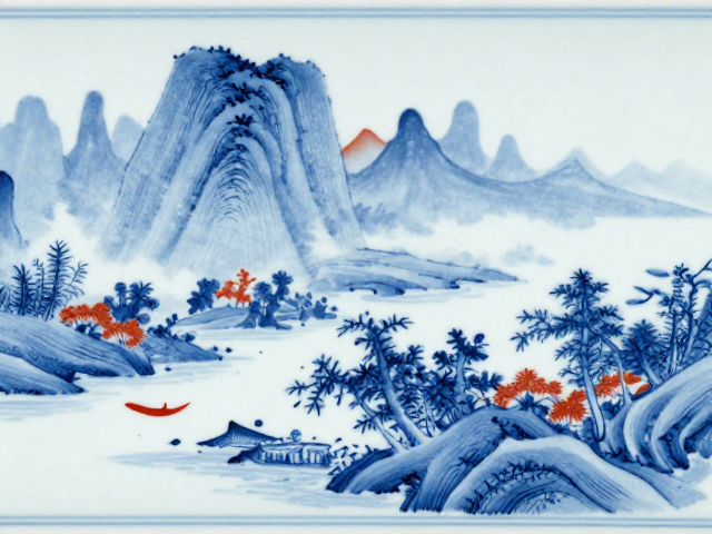 青花釉里飞红山水,精湛工艺与意境解析,领略传世之美