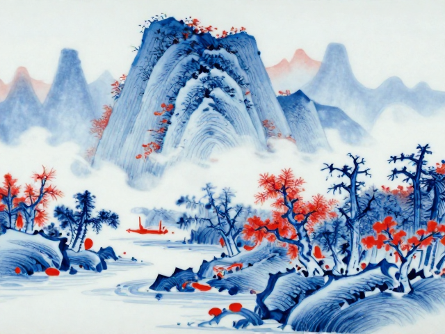 青花釉里飞红山水,精湛工艺与意境解析,领略传世之美